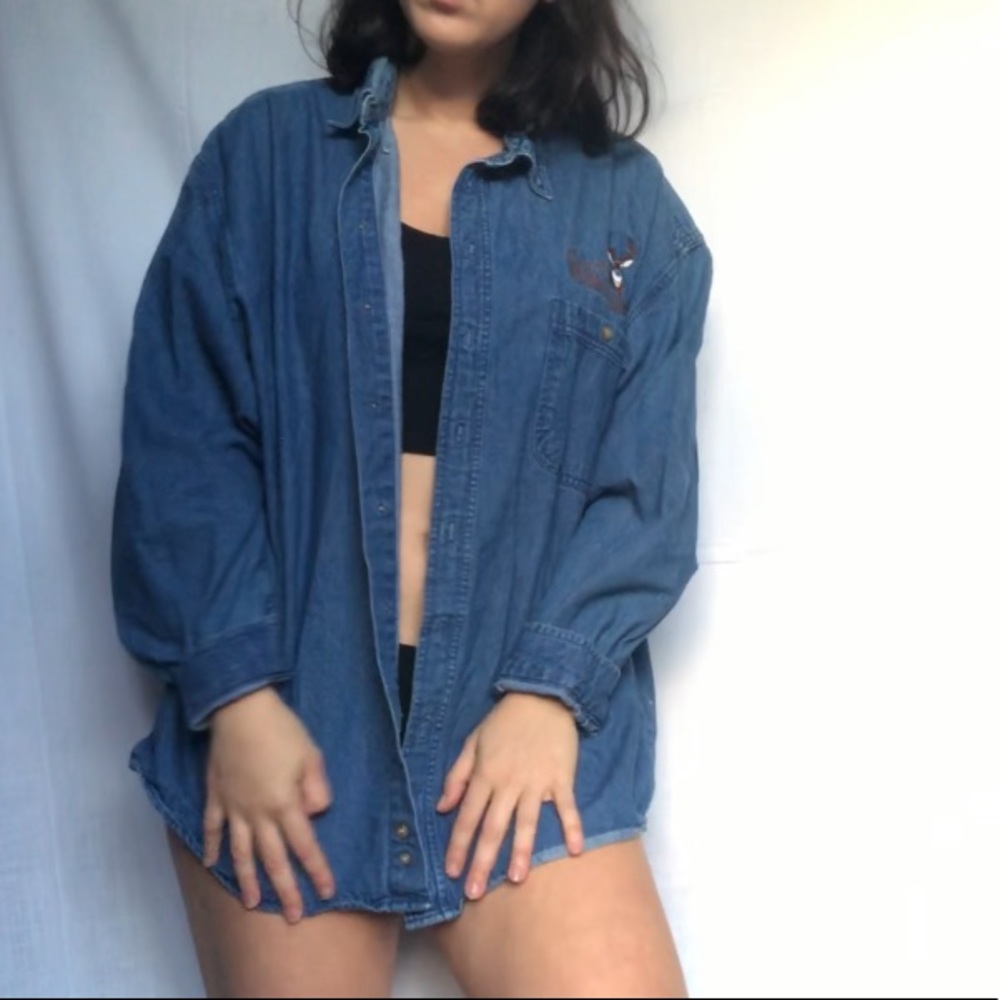 Jean Button Up Shirt Casual Dress Shirt XL